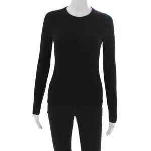 Sutton Cashmere Women Pullover Sweater Black Cashmere Crew Neck Size XS